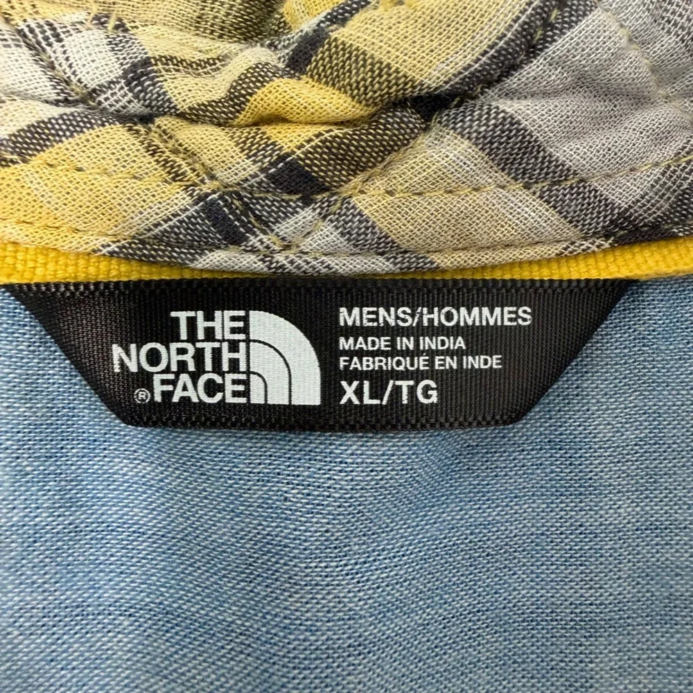 The North Face Mens XL Short Sleeve Plaid Button Down Shirt Yellow Grey Check
